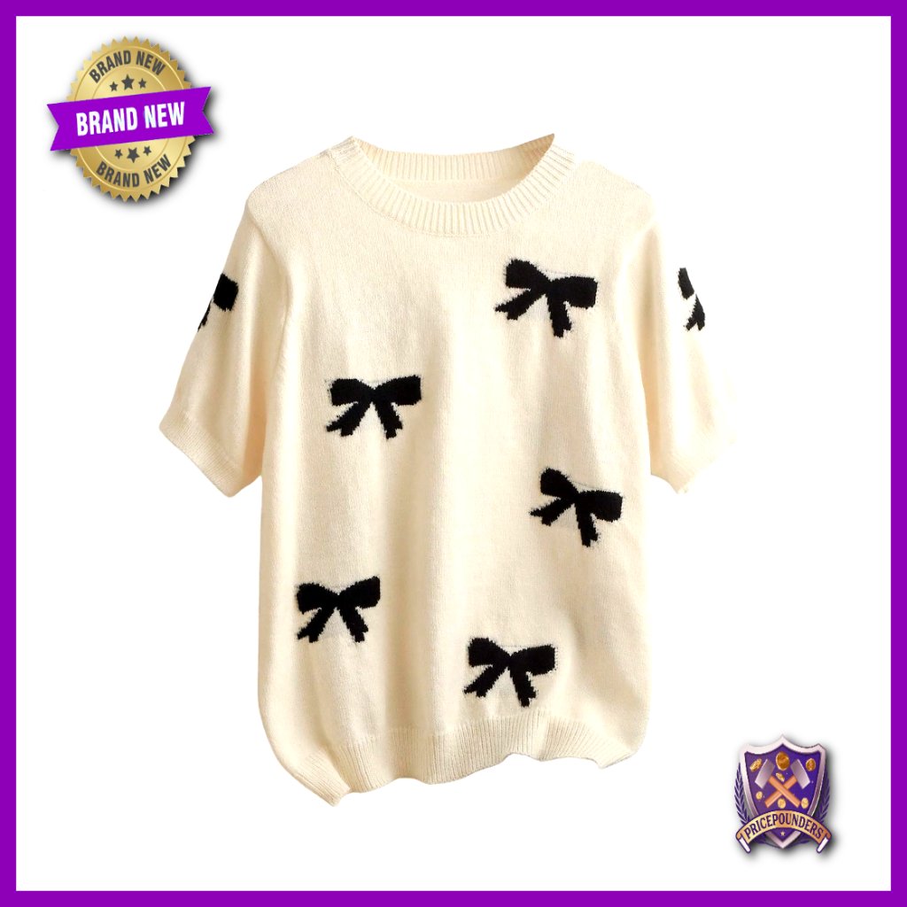 Plus Size Coquette Bow Short Sleeve Sweater Knit Top Drop Shoulder